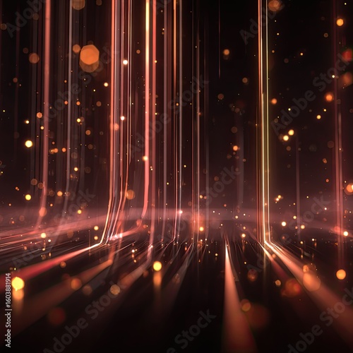 Abstract digital backdrop with flowing lines and glittering particles