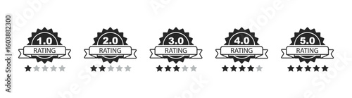 Business success and quality rating badge with star icon and ribbon. Concept of leadership, growth, improvement, and top review. Flat vector illustration on a transparent background.