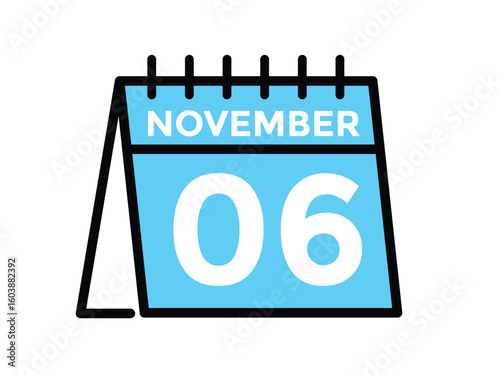6 November, calendar date icon. 6 November Calendar Date for Deadlines or Appointment. Day, month. vector illustration.
