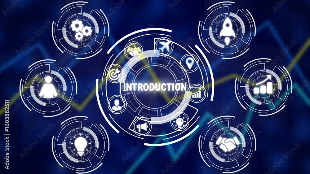 Business, Technology, Internet and network concept. virtual screen of the future and sees the inscription: Introduction, a futuristic holographic advanced HUD circle platform, success business graph 