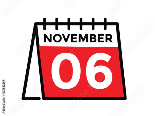 6 November, calendar date icon. 6 November Calendar Date for Deadlines or Appointment. Day, month. vector illustration.
