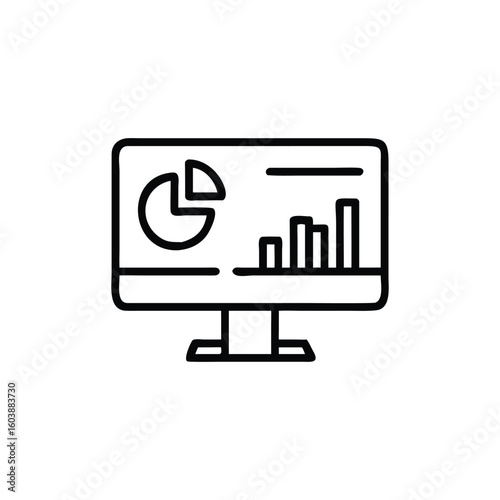 Clean silhouette vector of a digital dashboard screen. Designed for admin panel visuals, web interface icons, and enterprise management tools line art on white background