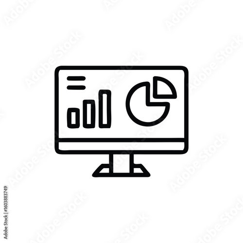 Professional line art icon of a web portal dashboard on a monitor. Great for web development visuals, backend systems, and data-driven designs silhouette vector