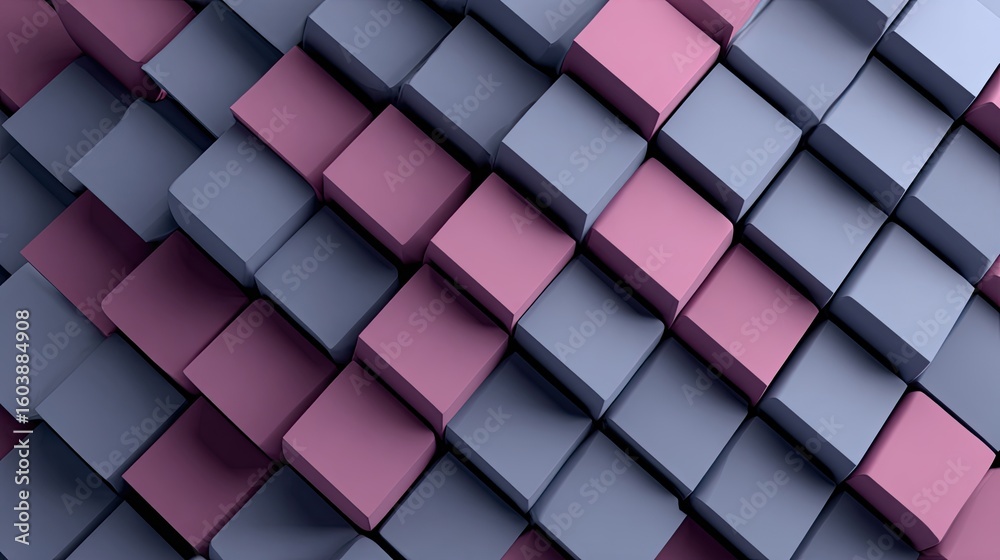 Fototapeta premium Abstract Geometric Background with Purple and Gray Cubes 3D Render