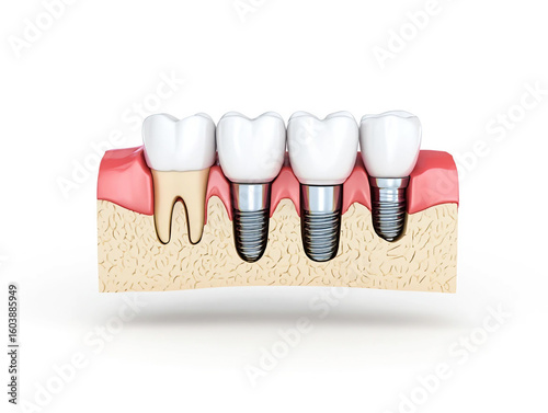 Dental implants showing bone and gum structure tooth teeth