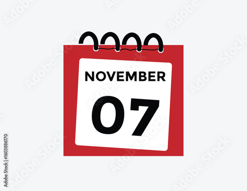 7 November, calendar date icon. 7 November Calendar Date for Deadlines or Appointment. Day, month. vector illustration.
