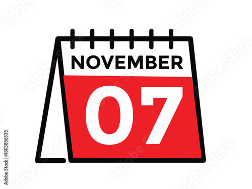 7 November, calendar date icon. 7 November Calendar Date for Deadlines or Appointment. Day, month. vector illustration.
