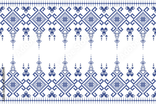 Cross stitch pattern concept showcasing traditional ethnic geometric pattern, Design for textile, background,carpet,wallpaper,clothing,wrapping,Batik,fabric,Vector illustration	
