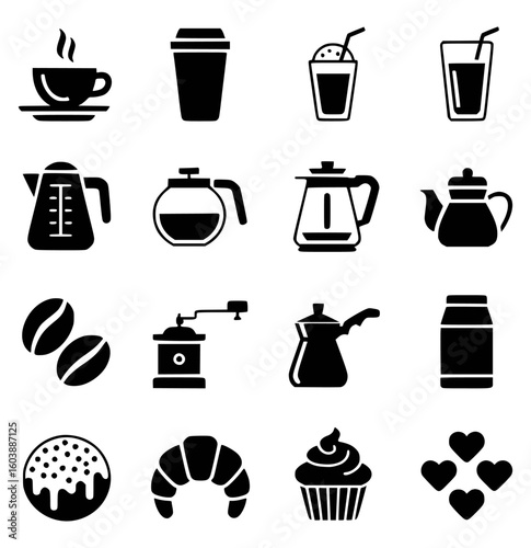 Coffee and pastry icons saucer steam