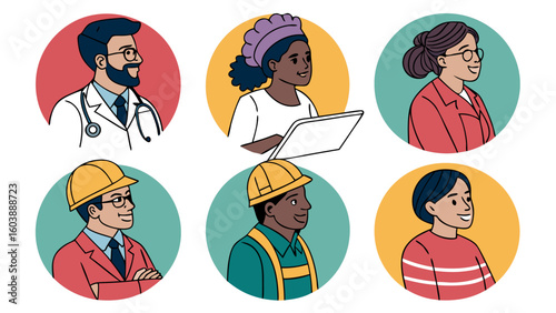 Diverse Group of Modern Professionals in Vector Illustration Emphasizing Inclusivity and Collaboration for Business and Education Contexts in a Minimalist Style