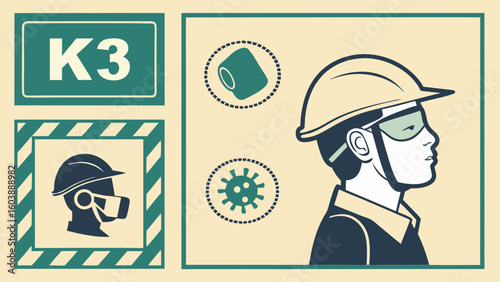 Industrial Safety Regulations Vector Illustration: Protective Gear & Health Precautions Signage