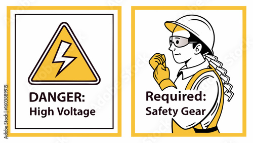 Minimalist Vector Collection of Safety Warning Signs and Personal Protective Equipment Illustrations for Industrial and Workplace Safety Design Concepts