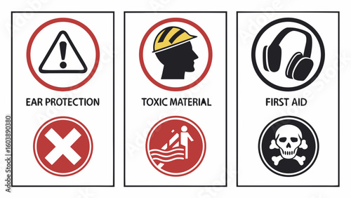 Minimalist Vector Icons Set for Safety Warnings and Hazard Identification in Industrial Environments Design Vector Illustration