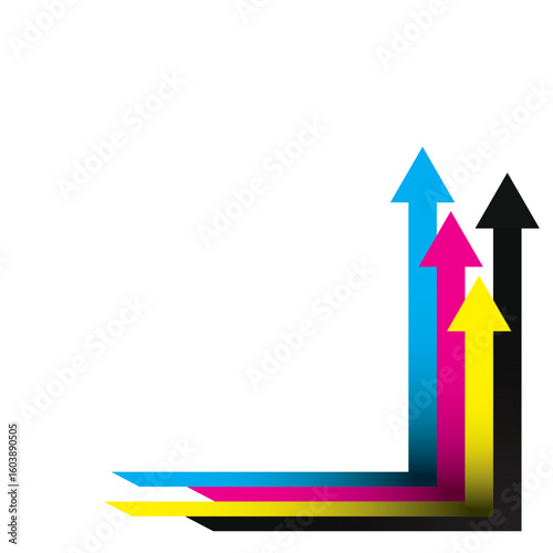 Ascending CMYK Arrows Cyan Magenta Yellow and Black Directional Graphics