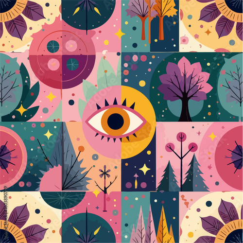 geometric pattern with eyes circles vector