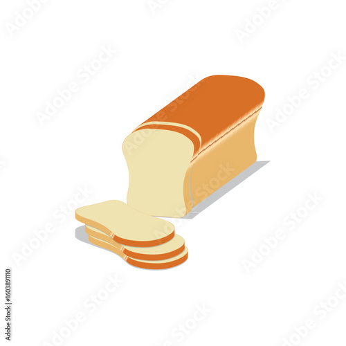 Isometric loaf of sliced bread with a golden crust and soft interior