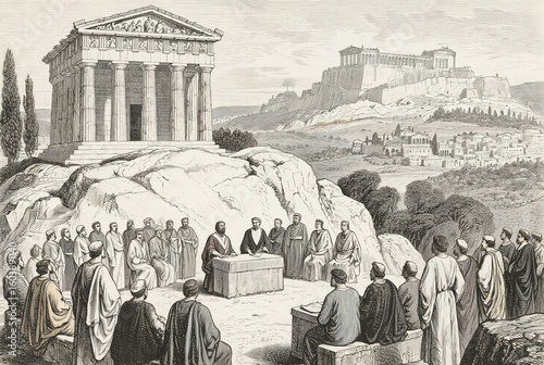 Areopagus Trial Scene – Engraving Style