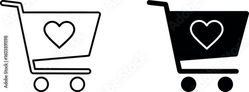 Shopping cart heart icon love purchase loyalty e commerce
