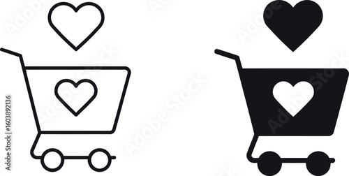 Shopping cart heart icon love purchase e commerce