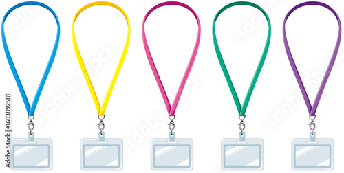 ビビットカラーのIDカードホルダーネックストラップのベクターイラスト素材(Vector Illustration of Vivid Color Neck Strap ID Card Holder)