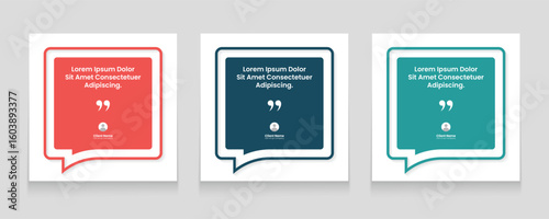 Quote frames blank templates set. Set of speech bubble quotes template. Textbox isolated on a color background. Testimonials text in brackets, citation empty quote bubbles.	
