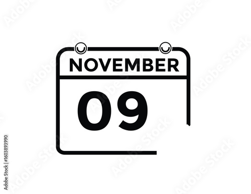 
9 November, calendar date icon. 9 November Calendar Date for Deadlines or Appointment. Day, month. vector illustration.
