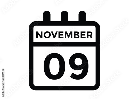 
9 November, calendar date icon. 9 November Calendar Date for Deadlines or Appointment. Day, month. vector illustration.
