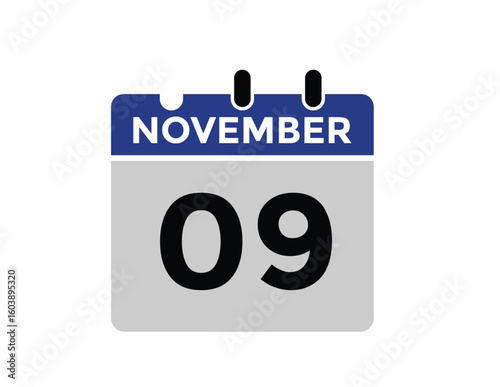 
9 November, calendar date icon. 9 November Calendar Date for Deadlines or Appointment. Day, month. vector illustration.
