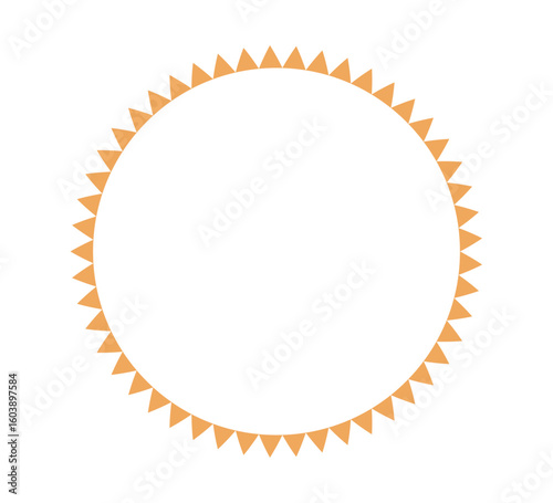 African pattern circle frame. Mexican ethnic motif border. Triangular ornament round frame. Sun stamp. African ethnic culture ornament Vector illustration isolated on white background.
