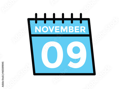 
9 November, calendar date icon. 9 November Calendar Date for Deadlines or Appointment. Day, month. vector illustration.
