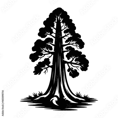 T-shirt trees design vector sequoia tree vector silhouette illustration for nature designs and forestry projects, black tree art