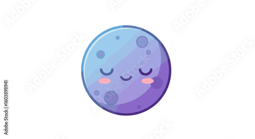 Cute cartoon moon with blushing cheeks and a happy face on white backg