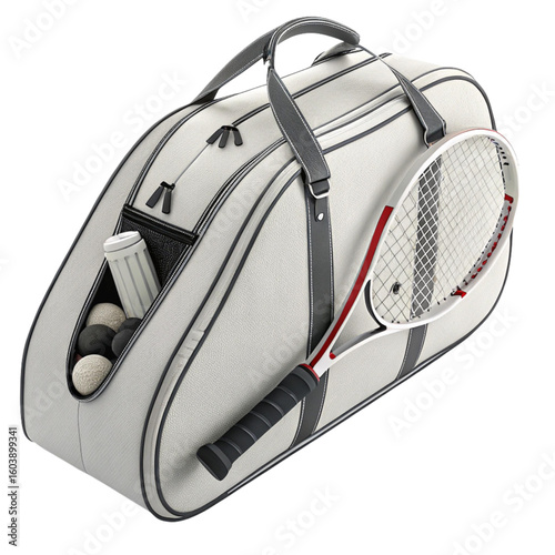 Elegant white tennis bag with rackets and gear inside, perfect for match day