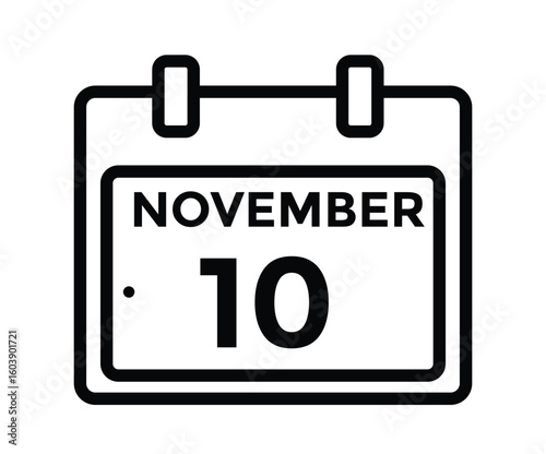 10 November, calendar date icon. 10 November Calendar Date for Deadlines or Appointment. Day, month. vector illustration.

