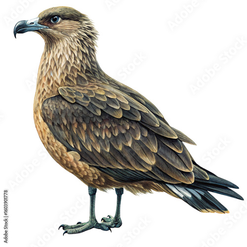 Detailed bird illustration standing with feathers fluffed