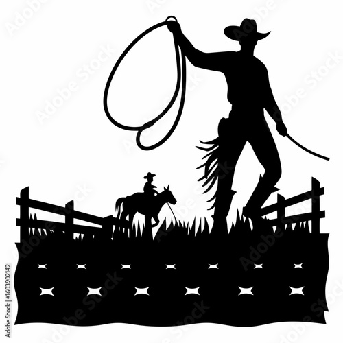 Cowboy Lassoing Horse Silhouette