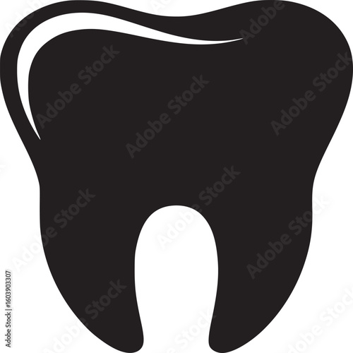Isolated black and white graphic illustration of a molar tooth with a white highlight on top edge