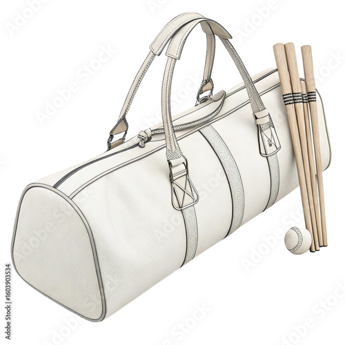 White cue bag holding billiard sticks and chalk
