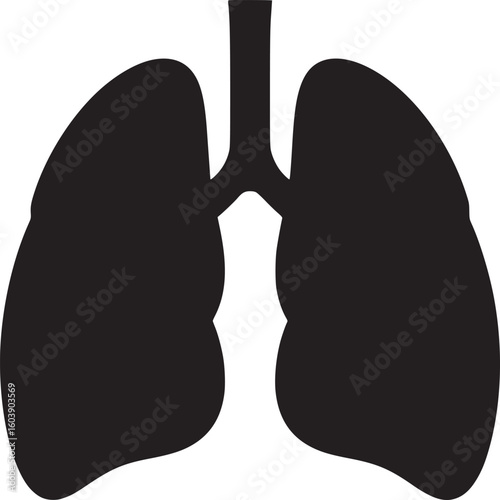 Black silhouette of human lungs and trachea on a white background in a simple graphic style
