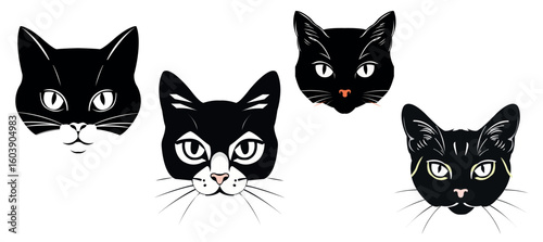 Black Cat Faces Vector Set – Cute & Stylized Designs