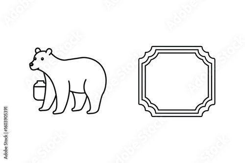 Bear with honey pot and ornate frame animal wildlife