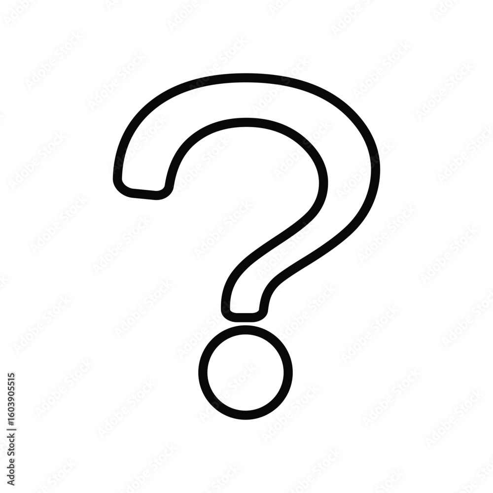 A stark black outline shapes a classic question mark against a plain white background A stark black outline shapes a classic question mark against a plain white background