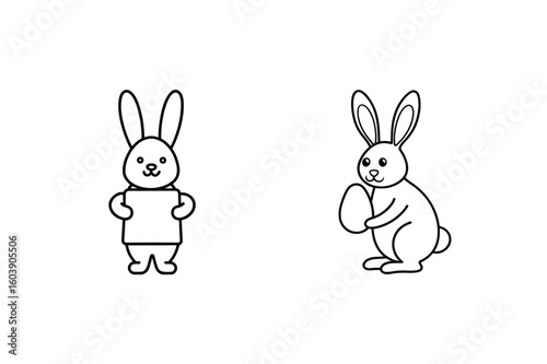 Two cartoon rabbits one holding a blank sign other holding an egg