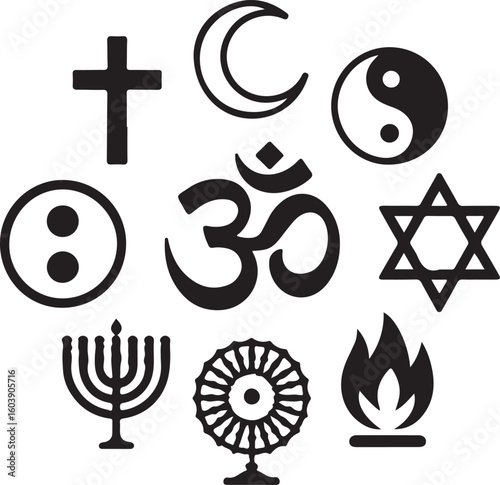 Spiritual Worship Symbols Vector Pack – Linear Icons of World Religions and Ceremonial Elements