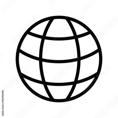Black lines form a globelike shape with curved lines mimicking latitudelongitude lines
