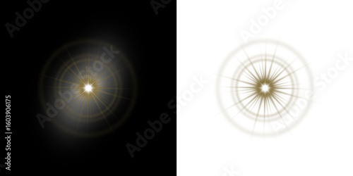 gold star light flare effect shine glow on transparent background. golden light sun shiny. effect magic light glow. ray gold. splash light. PNG file