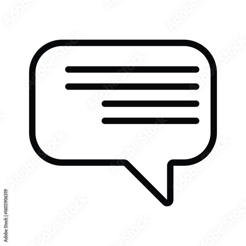 Black outline of a speech bubble containing three horizontal lines suggesting text