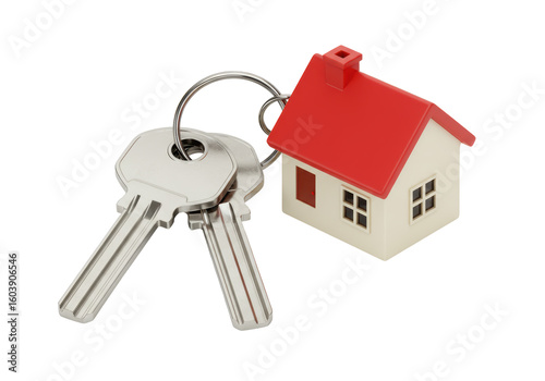 Isolated House Keys and Red Roofed House Keychain