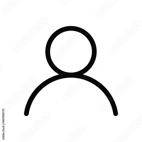 Outline of a persons head and shoulders a circle atop a curved line