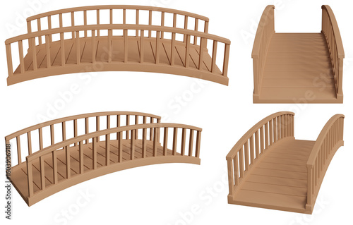 Fototapeta Naklejka Na Ścianę i Meble -  wooden bridge isolated on white background. 3d rendering	
